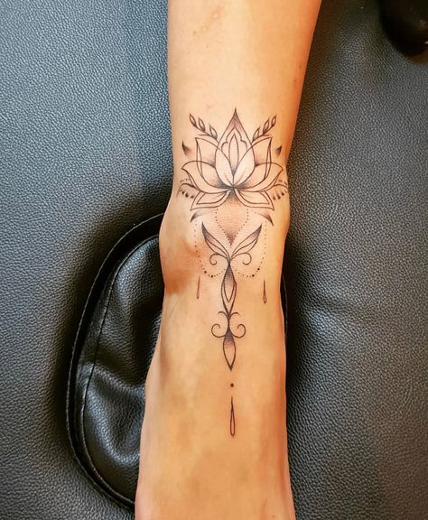 Double Ankle Tattoo, Lotus Foot Tattoos For Women, Lotus Foot Tattoo, Front Ankle Tattoos For Women, Lotus Flower Foot Tattoo, Lotus Ankle Tattoo, Ankle And Foot Tattoos For Women, Hand Tattoo Butterfly, Mandala Ankle Tattoo