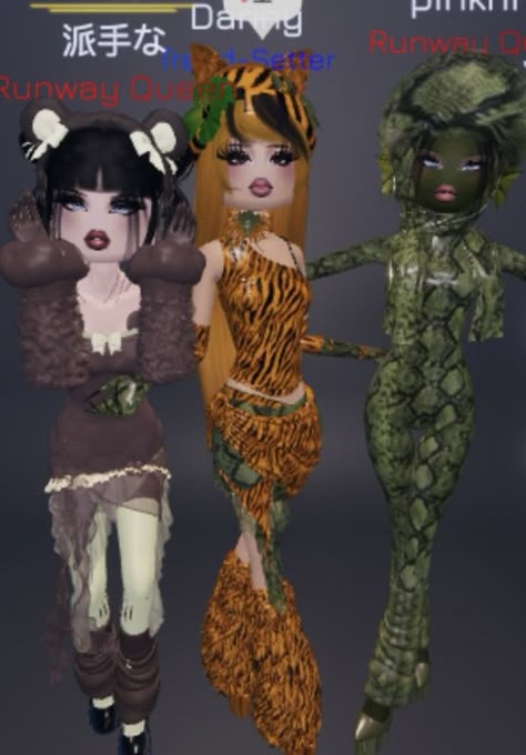 Jungle / Animals DTI Jungle Dti Outfits, Dress To Impress Jungle Theme, Jungle Outfit Dress To Impress, Rain Forest Dress To Impress, Jungle Dress To Impress, Animal Dress To Impress, Jungle Woman, Black Hair Id Roblox, Jungle Outfit