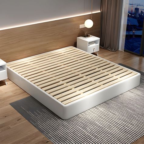 Nordic Platform Bed Frame Solid Wood Platform Bed without Legs - Unavailable Queen Single Bed Wood Bed Frames Without Headboard, Low Profile Bed Frame Queen Size, No Frame Bed Ideas, Simple Bed Frame Ideas, Cheap Bed Ideas, Flat Bed Frame, Bedroom Without Bed Frame, Low Bed Frame Ideas, Free Standing Bed