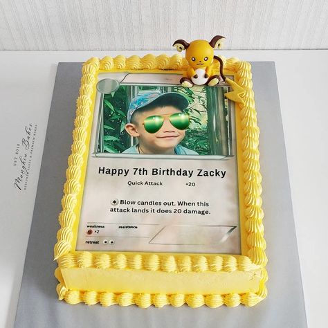 Pokemon Card Birthday Cake, Pokemon Card Cake Ideas, Pokémon Card Cake, Pokemon Card Cake, Pokemon Card Birthday, Pokemon Cakes, Happy 7th Birthday, Pokemon Cake, Edible Images