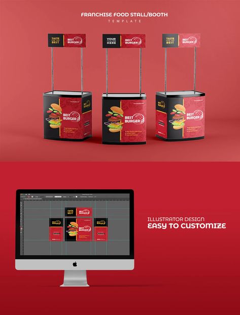 Franchise Food Stand / Franchise Booth Design AI, EPS Booth Food Design, Food Booth Design Ideas, Mini Booth Design, Street Food Booth Design, Simple Booth Design Food, Food Standee Design Creative, Stand Booth Design Food, Food Booth Design, Small Stall Design Food