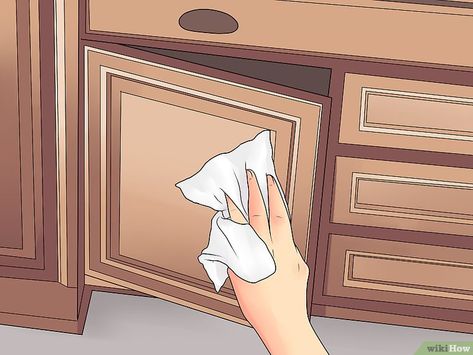 3 Ways to Clean Laminate Cabinets - wikiHow Cleaning Laminate Cabinets, How To Clean Laminate Cabinets, Clean Cabinet Doors, Veneer Kitchen Cabinets, Wood Cabinet Cleaner, Formica Cabinets, Veneer Kitchen, Cabinet Cleaner, Kitchen Cabinet Plans