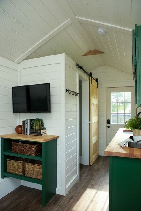 Compact Elegance: Tiny House Interior Concepts Shed Guest House, Tiny Guest House, Shed Tiny Home, Tiny Farmhouse, Shed Tiny House, Tiny House Company, Tiny House Interior Design, Shed Home, Shed To Tiny House