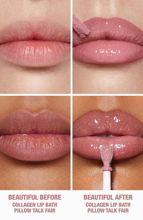 What it is: A hybrid lip enhancer inspired by media filters that plump up your lips to make them look fuller and healthier.What it does: It nourishes, refreshes and bathes your lips in lustrous marine collagen, like the ultimate facial for your lips. Lip-plumping mustard sprout extract hydrates and enhances the volume of your lips, defining the contours and creating a fuller, firmer appearance. Marine collagen moisturizes and creates a plumped effect while coconut oil nourishes and softens. Pear Natural Makeup Lips, Wedding Lip Combo, Wedding Lip Color, Charlotte Tilbury Collagen Lip Bath, Lip Makeup Ideas, Fuller Lips Naturally, Wedding Lips, Lips Inspiration, Upper Lip Hair