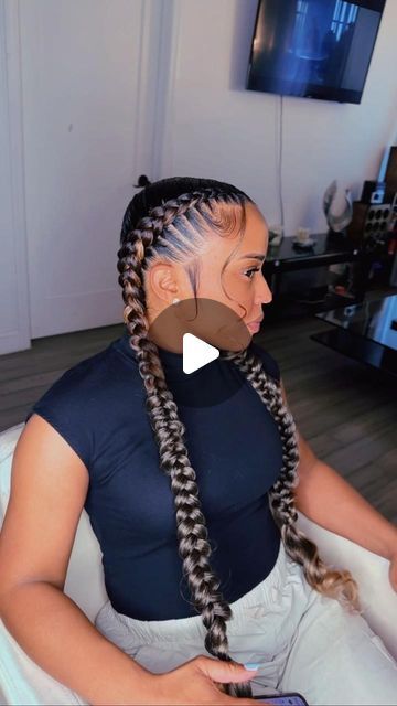 2 Stitch Braids With Curls, Two Feed In Braids With Curls, 2 Feed In Braids With Curls, Feed In Braids With Curls, Braids Going To The Back, 2 Cornrow Braids, 2 Feed In Braids, Hair Braider, Cornrow Braids