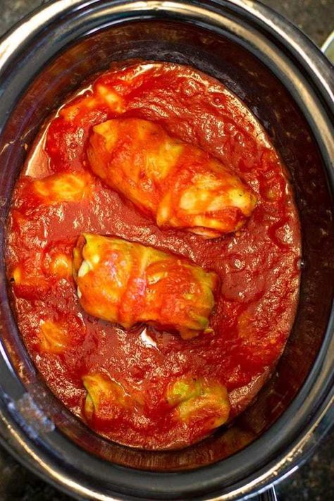 Stuffed Slow Cooker Cabbage Rolls Make Ahead Meal Slow Cooker Stuffed Cabbage, Stuff Cabbage, Slow Cooker Cabbage, Slow Cooker Cabbage Rolls, Stuffed Cabbage Rolls, Cabbage Roll, Cabbage Rolls Recipe, Cooked Cabbage, Stuffed Cabbage