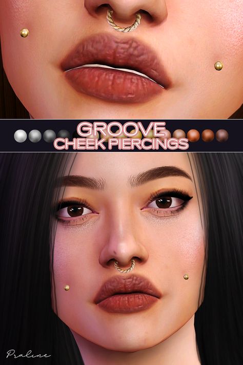 GROOVE Cheek Piercings | Pralinesims on Patreon Cheek Piercings, Sims 4 Cc, Sims 4, Piercings