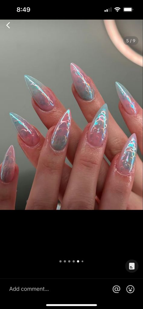 Mermaid Scale Nails, Holiday Nails Long, Free Style Nails, Fairycore Nails, Nails Long Almond, Long Almond Nails, Nails Flower, Nails Holiday, Long Almond