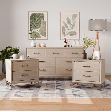 Furniture of America Drayden Transitional Oak Solid Wood 3-Piece Dresser and 2 Nightstand Bedroom Set - On Sale - Bed Bath & Beyond - 40767170 Organic Bedroom Furniture, Bedroom Dresser Nightstand, Modern Bedroom Sets Furniture, Solid Oak Bedroom Furniture, Dresser Flip, Bedroom Dresser Sets, Nightstand And Dresser, Modern Bedroom Furniture Sets, Dresser And Nightstand