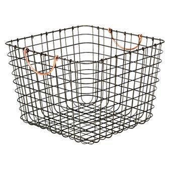 Large Milk Crate Wire Storage Bin - Antique Pewter with Copper Handle… Loft Dining Room, Fixer Upper Inspired, Wire Basket Storage, Milk Crate, Copper Handles, Milk Crates, Small Item Storage, Wire Storage, Decorative Basket