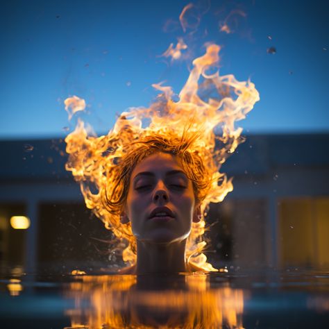 Burning head art photography Burning Person Art, Fire Portrait Photography, Fire Hair Art, Person On Fire, Fire Person, Fire Reference, Head On Fire, Flame Photography, Fire Portrait