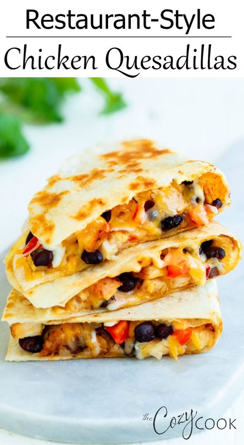 #ad These crispy, restaurant-style chicken quesadillas are loaded with juicy chicken, black beans, onions and peppers, seasoning, and lots of warm, melty cheese! They make a perfect football snack and are even freezer-friendly! @tysonbrand #quesadillas #chicken #appetizer #Easy #recipe Quesadillas Chicken, Chicken Appetizer, Chicken Black Beans, Quesadilla Recipes Easy, Appetizer Easy, Chicken Quesadilla Recipe, Quesadilla Recipes, Melty Cheese, Chicken Quesadillas