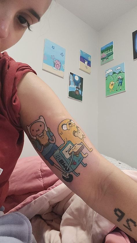 Fiona And Cake Tattoo, Finn The Human Tattoo, Nostalgia Tattoo Ideas, Finn And Jake Tattoo, Bmo Tattoo, Adventure Time Tattoo, Father Tattoos, Z Tattoo, Tatoo Inspiration