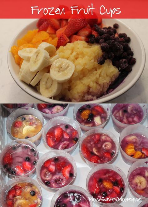 Frozen Fruit Cups, Frozen Fruit Snacks, Frozen Fruit Salads, Fruits Recipes, Vbs Snacks, Salad Cups, Frozen Fruit Recipes, Fruit Desserts Easy, Yogurt Snacks