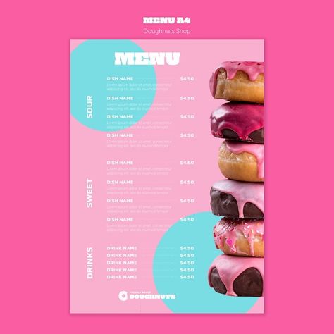 Free PSD flat design donuts template | Free Psd #Freepik #freepsd #main-menu #tasty-food #food-flat #delicious Doughnut Shop, Sugar Donut, Lip Serum, Photo Collage Template, Mini Donuts, Cake Donuts, Collage Template, Alcohol Drink Recipes, Food Poster