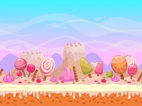 Candyland Illustration, Candy Landscape, Parallax Effect, Vector Landscape, Candy Games, Illustration Art Design, Candy House, Architecture Concept Drawings, Landscape Background