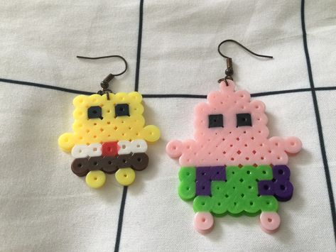 Patrick Stella, Patrick And Spongebob, Silly Friends, Perler Bead Earrings, Melty Bead Designs, Spongebob And Patrick, Hamma Beads Ideas, Easy Perler Bead Patterns, Melty Bead Patterns