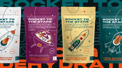 Space Packaging Design, Doodle Packaging, Mixed Nuts Packaging, Space Packaging, Space Snacks, Nuts Packaging, Packaging Snack, Space Character, Space Food