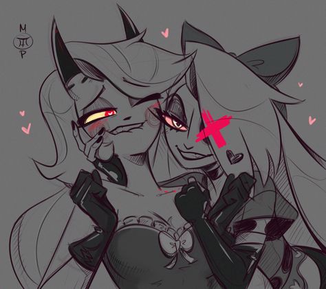 “quick #Chaggie doodle ‘cause I’m obsessed with new Valentines merch🥵🛐❤️ #HazbinHotel” Charlie And Vaggie Hazbin Hotel, Walpapers Cute, Hazbin Hotel Charlie, H Hotel, Monster Hotel, Vivziepop Hazbin Hotel, Hotel Art, Gay Art, Helluva Boss