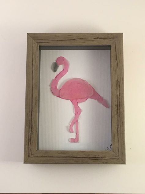 Seaglass Flamingo Sea Glass Flamingo, Beach Glass Crafts, Glass Art Pictures, Art 2023, Glass Creations, Pink Sea, Beach Glass Art, Sea Crafts, Pebble Pictures