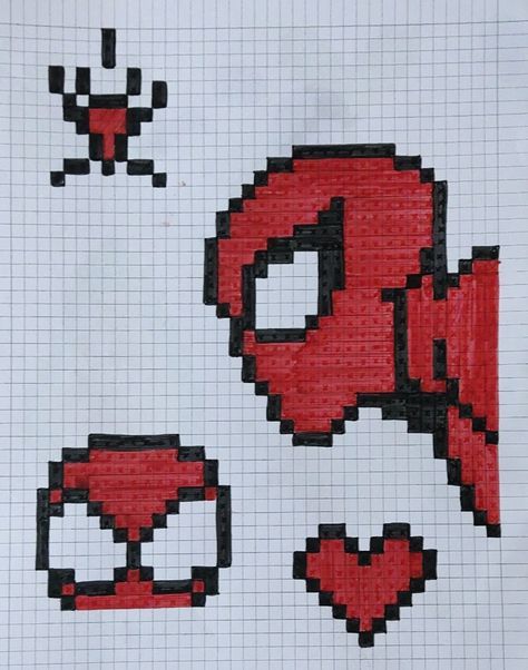 Easy Pixel Art Spiderman, Spider Pixel Art, Pixel Art Love, Pixel Art Wall, Spiderman Pixel Art, Art Spiderman, Spider Drawing, Spiderman Drawing, Drawing Tutorial Face