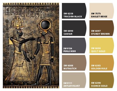 Ancient Egypt Aesthetic, Flat Color Palette, Color Theory Art, Egyptian Motifs, Nautical Chic, Gold Color Palettes, Egyptian Symbols, Egypt Art, Dark Art Drawings