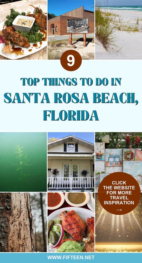 Santa Rosa Beach, Florida, boasts sugar-white sands and crystal-clear waters, making it a prime destination for beach enthusiasts. Dive into activities like paddleboarding and fishing, or simply relax and soak up the sun. The local art scene and outdoor concerts add a touch of culture to your beach getaway. Santa Rosa Beach Florida Restaurants, Things To Do In Santa Rosa Beach Florida, Southern Usa, Santa Rosa Beach Florida, Kenosha Wisconsin, 30a Florida, Florida Restaurants, Outdoor Concert, Beach Getaway