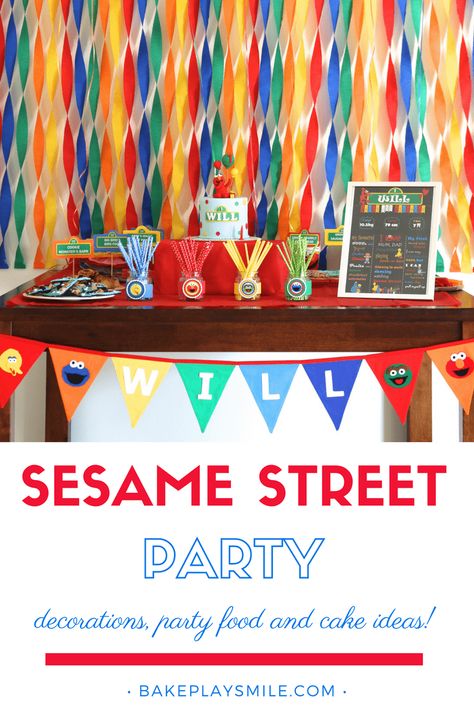 Planning a Sesame Street party has never been easier. With the focus on bright, colourful and fun, this party theme is sure to be a winner! Check out my tips for a stress-free Sesame Street party, including decorations, party food, cake ideas & more!  #sesamest #sesamestreet #sesame #street #party #kids #first #food #cake #decorations #planning Sesame Street Diy Party Ideas, Sesame Street Dessert Table Ideas, Sesame Street Food Table, Food Cake Ideas, Food For Sesame Street Birthday, Elmos Wonderful World Party, Sesame Street Party Decorations, Street Party Decorations, Sesame Street Cake Diy