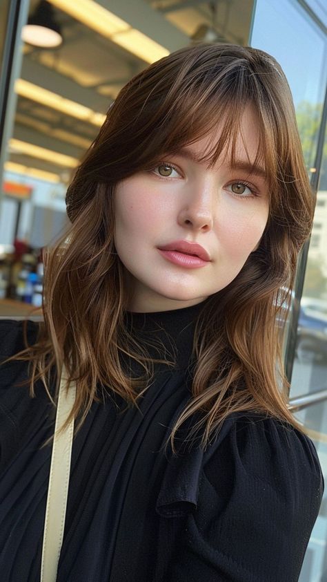 25 Hair Solutions for Round Faces: Slim, Sleek, and Stylish Perfect Bangs For Round Face, Wispy Bangs For Square Face, Airy Haircut, Korean Hairstyle For Round Face, Wispy Bangs On Round Face, Fringe Hairstyles Round Face, Round Face Bangs, Wispy Bangs Round Face, Airy Bangs