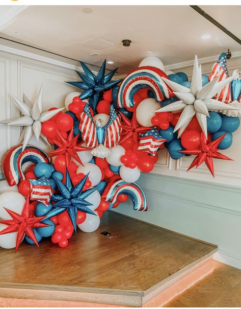 4th Of July Balloon Bouquet, Fourth Of July Balloon Decorations, Fourth Of July Balloon Arch, July 4th Balloon Decor, Patriotic Balloon Garland, July 4th Balloon Garland, Memorial Day Balloons, Red White And Blue Balloons, Red White Blue Balloon Arch