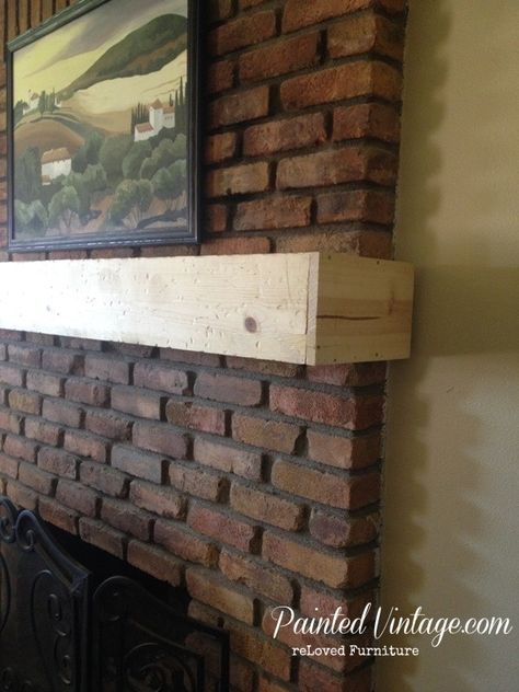 For my crappy fireplace area =o( How To Add A Wood Mantle To A Brick Fireplace, Cover Brick Mantle With Wood, Wood Mantle Over Stone Fireplace, How To Attach Wood Mantel To Brick, Mantle Box Diy, How To Add A Mantle To A Brick Fireplace, Diy Mantle Cover, Diy Wood Mantel, Mantle Redo