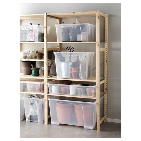 SAMLA Box mit Deckel transparent Ikea Samla, Ivar Regal, Garage Organization Systems, Ikea Regal, Garage Storage Shelves, Transparent Box, Ikea Family, Tiny Spaces, Extra Storage Space