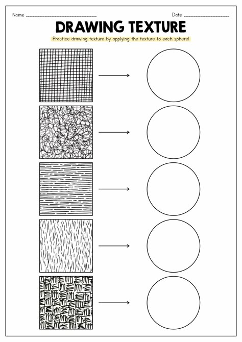 Texture Worksheet, Drawing Texture, Art Exercises, Drawing Elements, Earthy Elements, Classe D'art, Art Handouts, Water Texture, 7 Elements