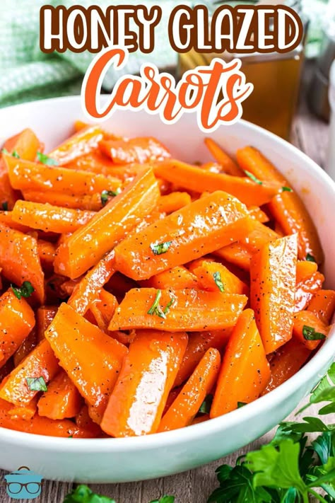 Just a few ingredients and a few minutes are all you need to make these tender, sweet and caramelized Honey Glazed Carrots on the stovetop! An easy side dish! Honey Glaze Carrots Easy, Stovetop Honey Glazed Carrots, Steamed Honey Glazed Carrots, Brown Butter Honey Glazed Carrots, Honey Glazed Spiced Carrots, Comfort Food Sides, Honey Glazed Carrots, Veggie Breakfast, The Country Cook