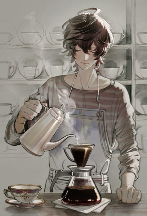 Anime Coffee, Cafe Art, Anime Food, Paintball, Boy Art, Coffee Art, Drawing Poses, Anime Boys, Amazing Art