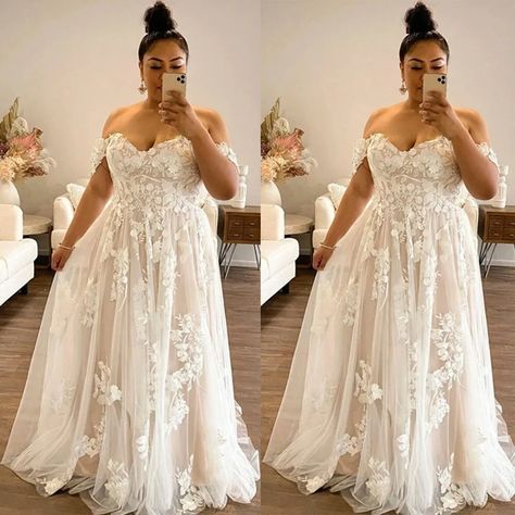 Plus Size Beach Wedding Dresses Off Shoulder Tulle Lace Applique Wedding Gowns | eBay Wedding Dresses Off Shoulder, Off Shoulder Tulle, Plus Size Bridal Dresses, Curvy Wedding, Dresses Off Shoulder, Plus Wedding Dresses, Plus Size Brides, Plus Size Beach, Plus Size Wedding Dresses