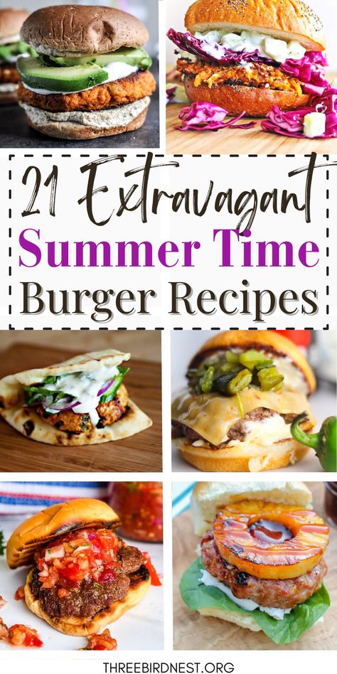 Extravagant Summer Burgers- Must-Try Burger Recipes for Summer Cookouts -22 Extravagant Burgers for your Summer parties and BBQs Burger recipes, unique burgers, fancy burgers, BBQ recipes, Grill Recipes, Grill Burgers Ideas Fancy Burgers, Summer Burger, Gourmet Burgers Recipes, Summer Burgers, Grilled Burger Recipes, Easy Burger Recipe, Amazing Burger, Easy Burgers, Easy Grilling Recipes