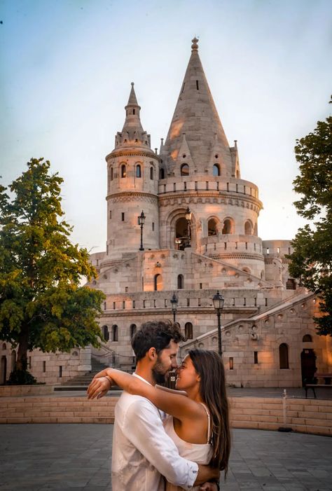 Budapest Fisherman's Bastion Couples Vacation Photos, Budapest Vacation, Fisherman's Bastion, Couple Travel Photos, Outdoor Family Photoshoot, Things To Do In Budapest, To Do In Budapest, Capital Of Hungary, Travel Pose