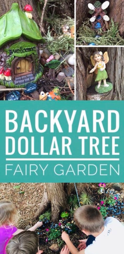 Dollar Tree Fairy Garden, Tree Fairy Garden, Kids Fairy Garden, Garden Crafts For Kids, Tree Fairy, Backyard Garden Diy, Gardening Vegetables, Diy Fountain, Garden Ideas Cheap