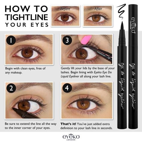 tightlining-how-to Tight Line Eyeliner, Line Eyeliner, How To Do Eyeliner, Eye Tricks, Eyeliner For Beginners, Best Natural Makeup, How To Grow Eyelashes, Cat Eye Makeup, Hooded Eye Makeup