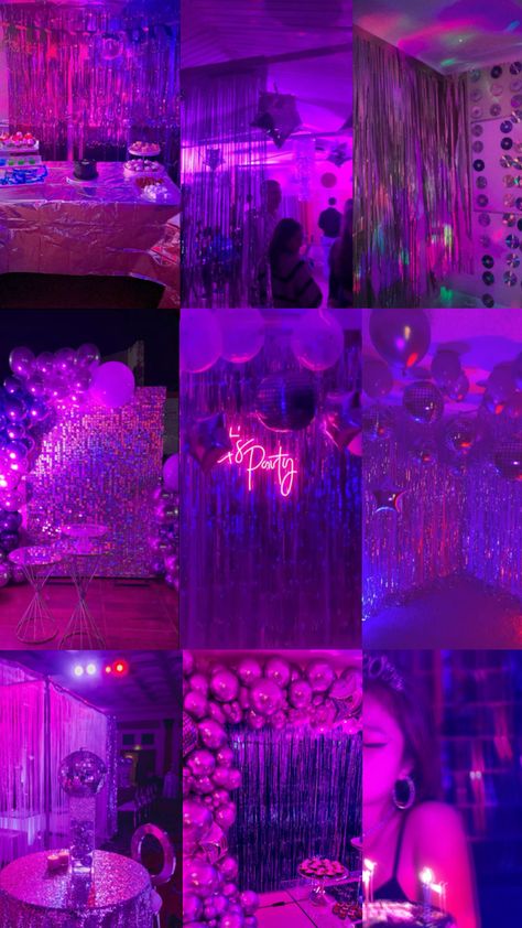 Party Theme Ideas Sweet 16, Prom Themes Euphoria, Birthday Party Themes Euphoria, Disco Euphoria Party, 18th Bday Party Ideas Outside, Night Club Birthday Theme, Euphoria 16 Birthday Party, Hoco Party Decor, Euphoria Table Decor