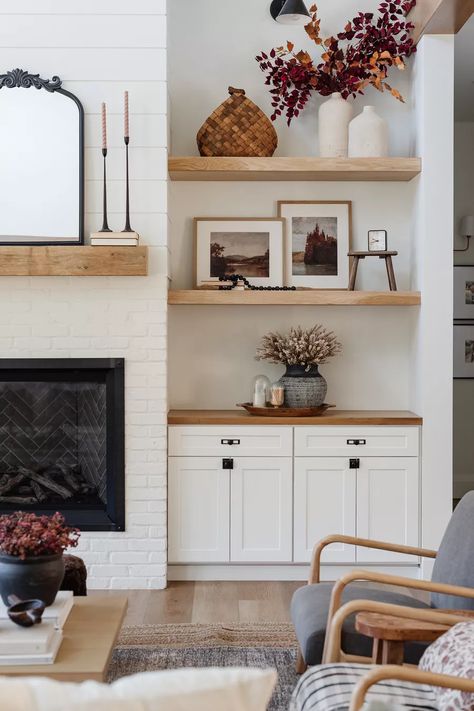 lindseypedey on LTK Built In Shelf Decor, Bookshelves Around Fireplace, Fireplace Bookshelves, Built In Shelves Living Room, Living Room Built Ins, Fireplace Shelves, Styling Shelves, Fireplace Built Ins, Living Room Decor Fireplace