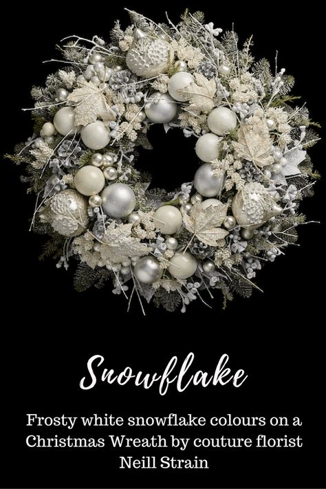 Christmas Wreaths White, Frosted Christmas Wreath, Colour Interior, Bauble Wreath, Add Curb Appeal, Christmas Tree Inspo, White Christmas Wreath, Christmas Buttons, Wreaths Christmas