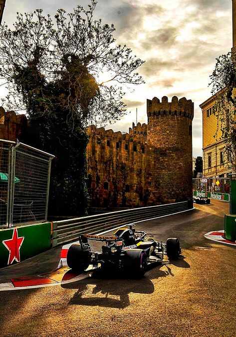 2018 Azerbaijan GP - The Renault F1 team demonstrating their mastery of the narrowest streets in Formula 1 racing.  This is why we love Baku! #F1 #Formula1 #AzerbaijanGP #Baku #BakuCityCircuit. #RenaultSportF1 Baku F1, F1 Decor, F1 Azerbaijan, Baku City, F1 Wallpaper, Sport F1, Formula 1 Racing, F1 Wallpaper Hd, Motorsport Photography