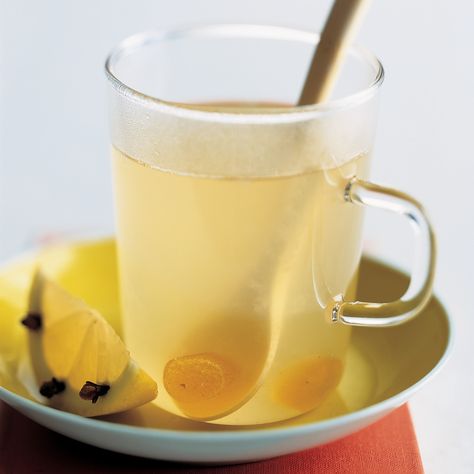 Hot water is just the right medium for balancing the soothing sweetness of old-fashioned honey-drop candies with the tingle of fresh lemon juice and ginger syrup. Ginger Soda, Honey Lemonade, Mulled Apple Cider, Hot Drinks Recipes, Cozy Drinks, Ginger Syrup, Ginger Juice, Ginger Recipes, Cocktail Desserts