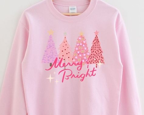 Winter Fasion, Girls Christmas Shirts, Colourful Christmas, Christmas Pj, Cute Christmas Shirts, Shirt Sublimation, Christmas Tree Shirt, Pink Christmas Tree, Tree Shirt