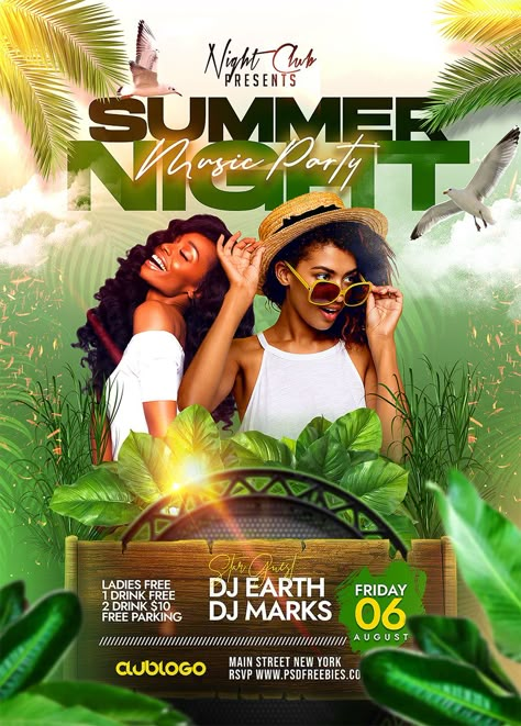 Looking to promote your upcoming beach party, summer party, concert, music festival, or any seasonal party event? Look no further! Download our Free Night Club Summer Party Flyer PSD Template, perfect for any bar, cafe, or lounge advertising purposes. Party Design Poster, Summer Party Flyer, Event Poster Template, Promo Flyer, Free Psd Flyer Templates, Summer Club, Concert Flyer, Free Psd Flyer, Music Flyer