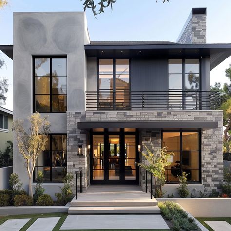 Two Story Building Design, 2 Storied House Design, Modern La Home Exterior, 2 Story House Exterior, Elevation Grill Design, Two Story House Exterior, Double Story House Design, Modern 2 Story House, Home Front Elevation Design