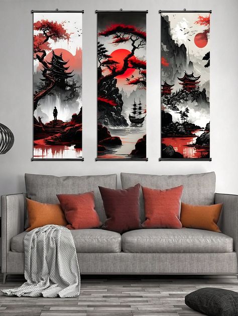 Japanese Living Room Decor, Asian Decor Living Room, Asian Living Room, Japanese Living Room, Abstract Decorative Painting, Pattern Wall Art, Bauhaus Design, Bar Wall Decor, Bar Wall