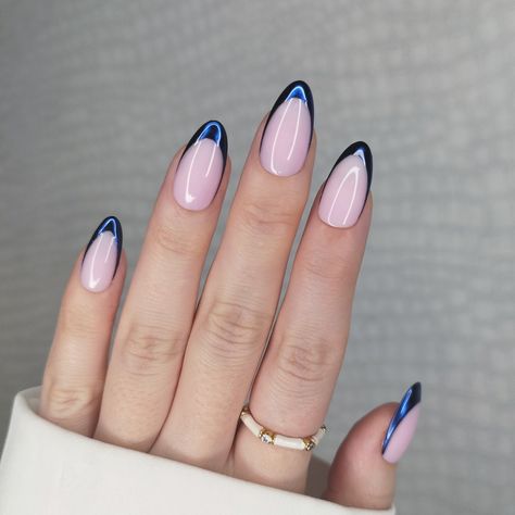 Chrome French Tip, Chrome French, Blue Chrome Nails, Teen Nails, French Tip Press On Nails, Blue French Tips, Navy Blue Nails, Red Chrome, Alcohol Wipes